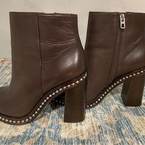 Coach Brown Leather Stud-Trim Block Heel Ankle Boots size 9.5